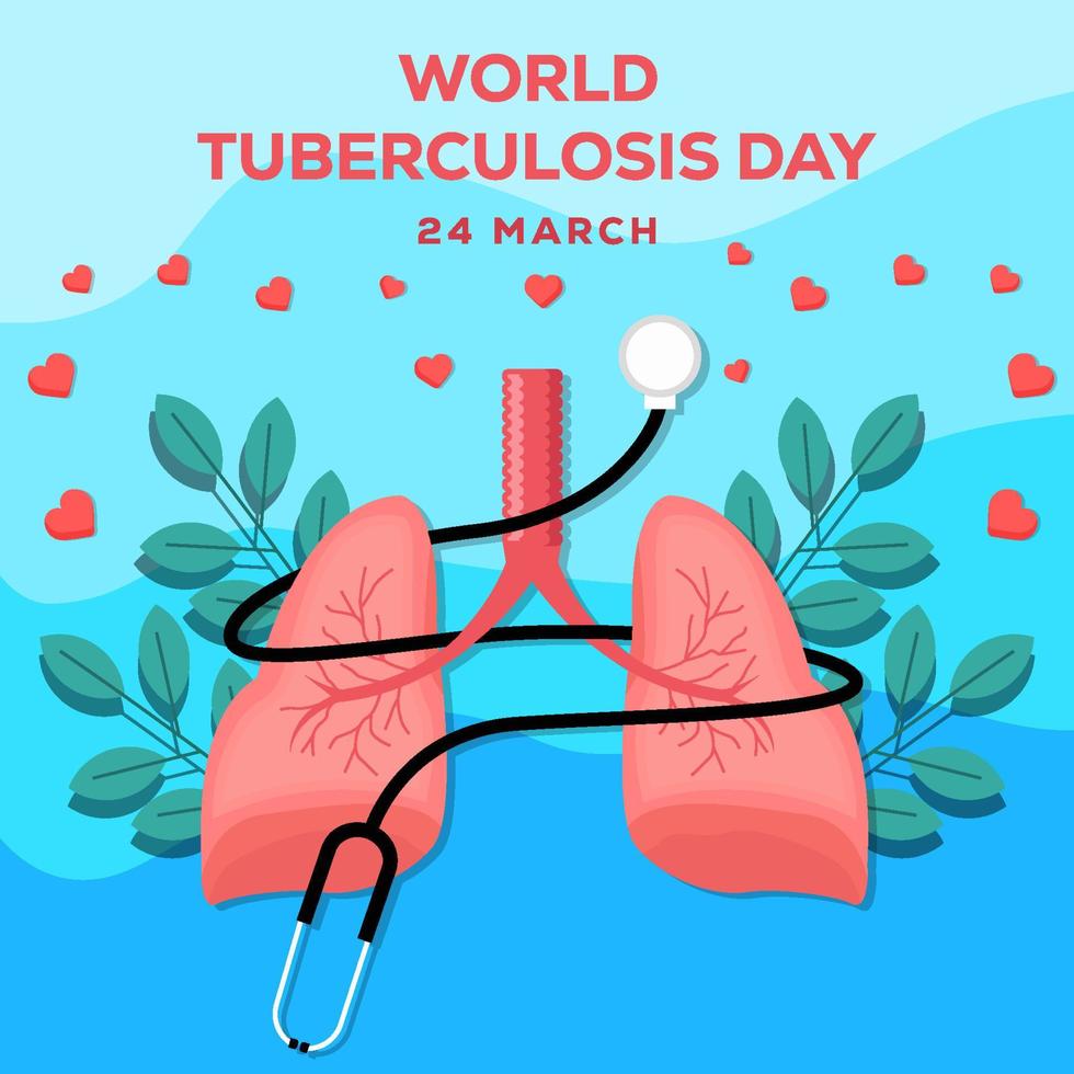 ilustración del día mundial de la tuberculosis con un estetoscopio envuelto alrededor de los pulmones vector