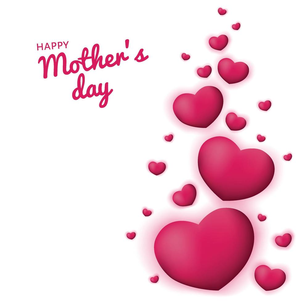 Mother postcard with flying hearts elements on white background. Vector symbols of love in shape of heart for Happy Mother's Day greeting card design.