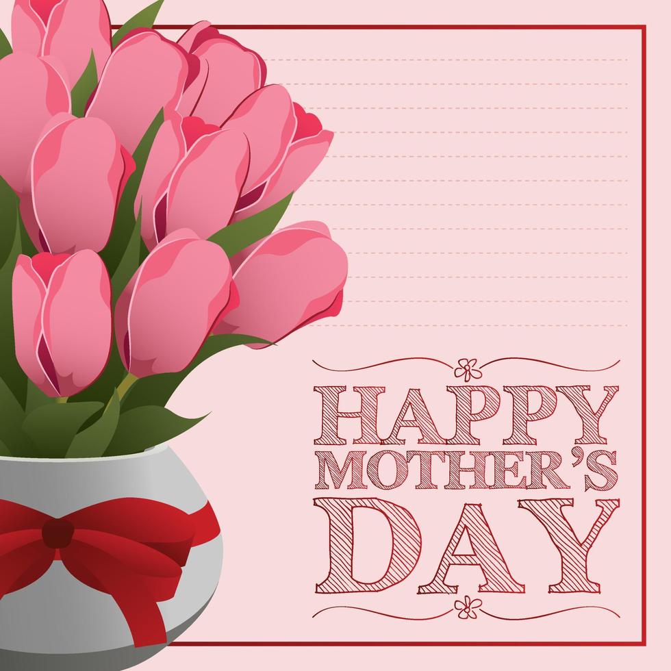 Mother day concept with pink tulips bouquet on rustic vintage background, floral greeting card concept, flat lay. mothers day vector