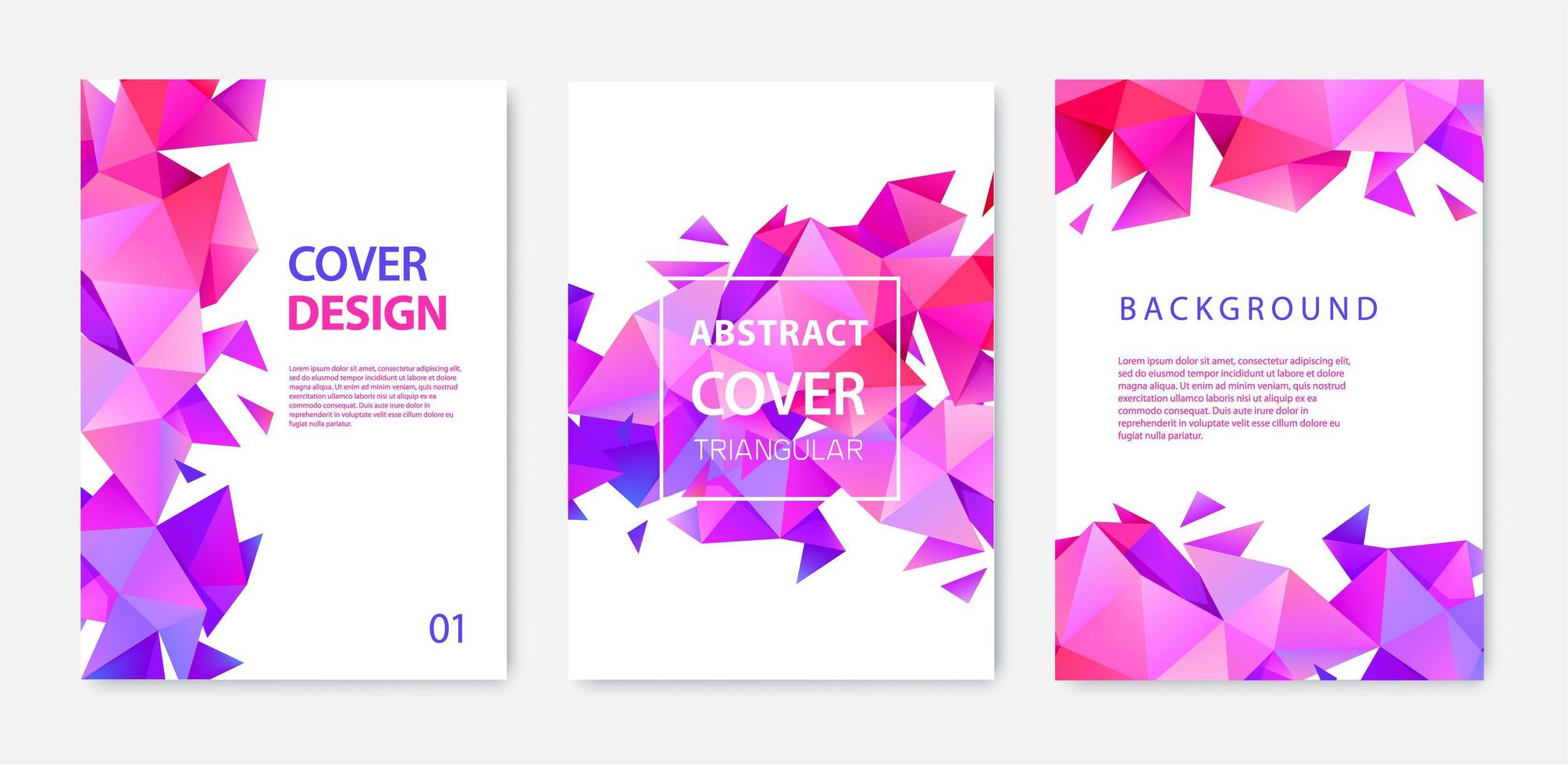 Vector set of triangle polygonal abstract background, facet crystal covers, flyers, brochures. Colorful gradient design.