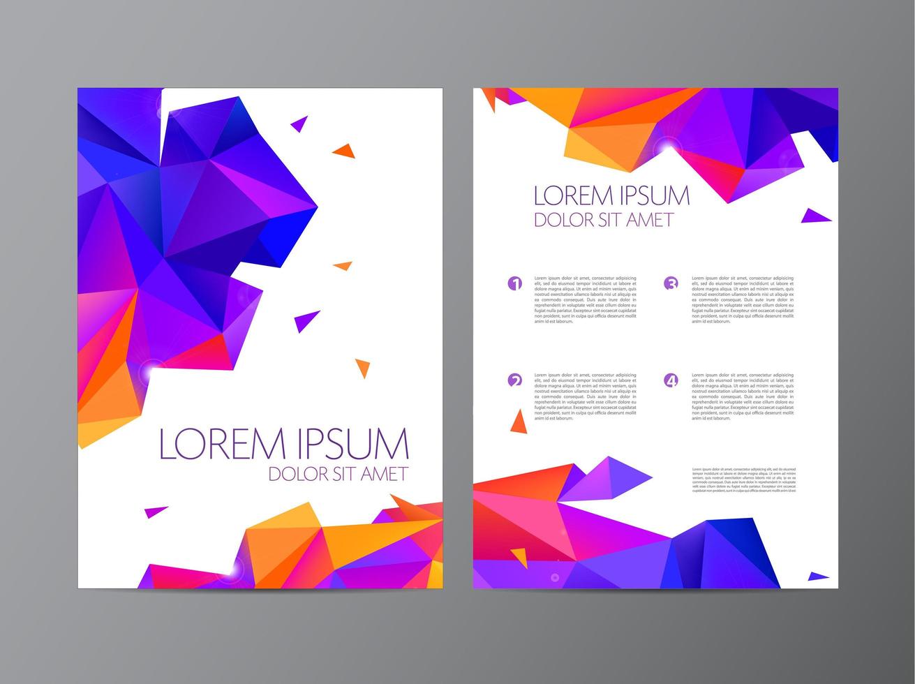 volante vectorial, folleto naranja y morado diseño abstracto 2 lados, fondo, cubierta. vector