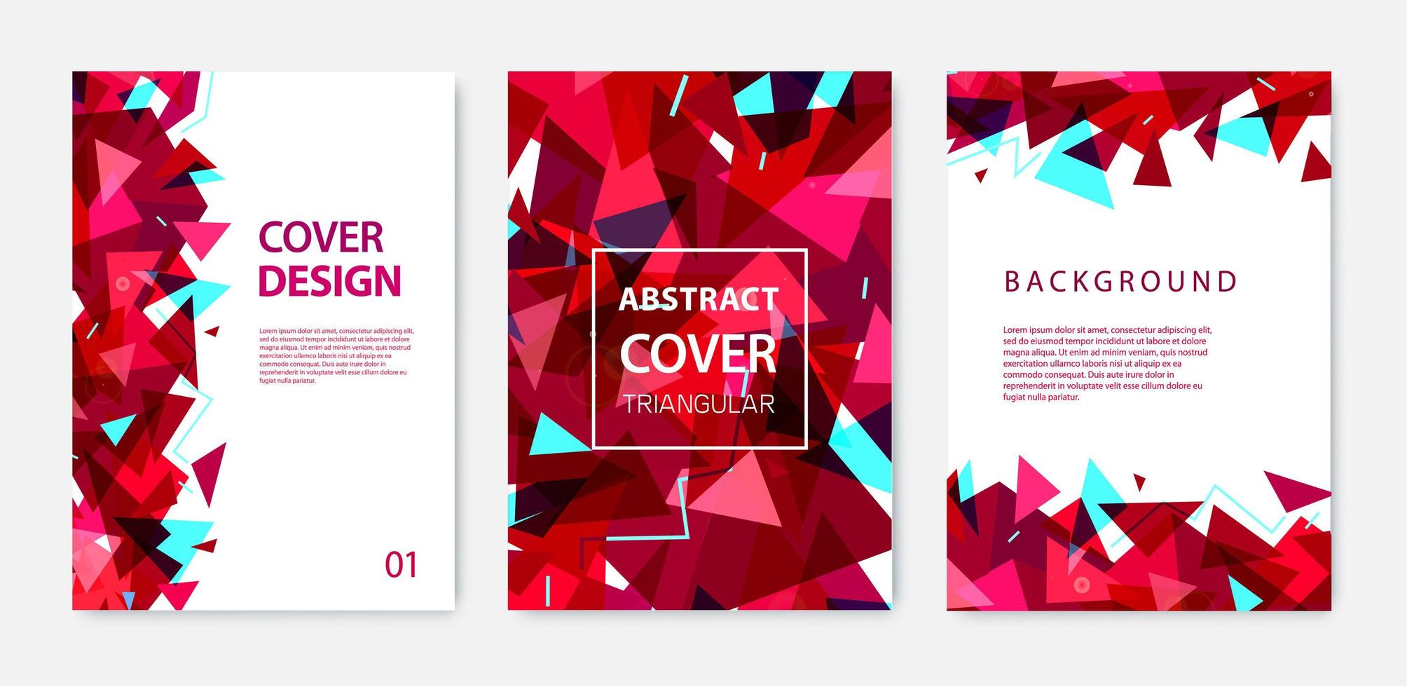 Vector set of modern cover design templates. Geometric facet shapes, abstract geometric flyers, annual reports, pages, posters