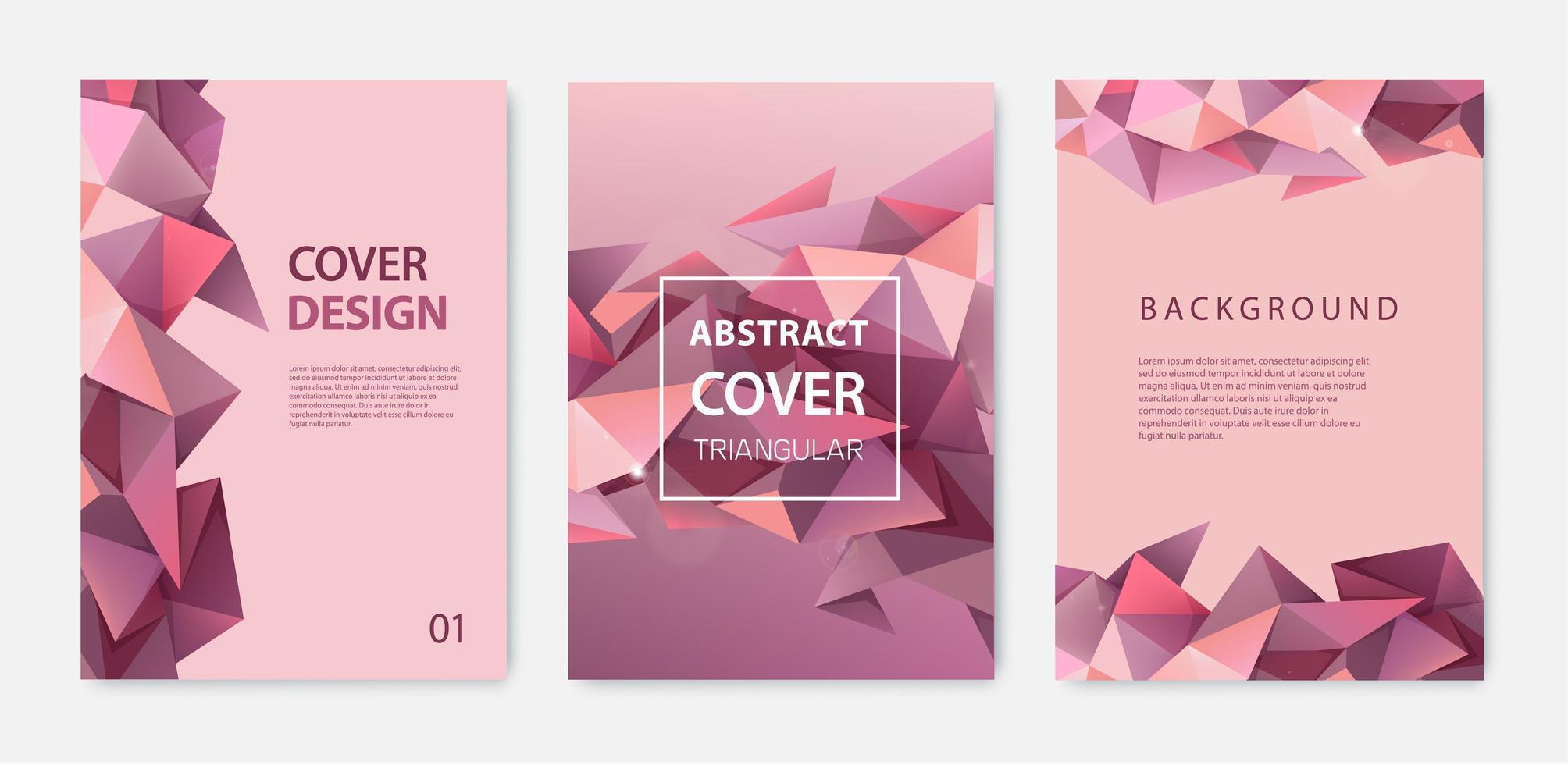 Vector set of triangle polygonal abstract background, facet nude red, brown covers, flyers, brochures. Colorful gradient design. Low poly shape banner