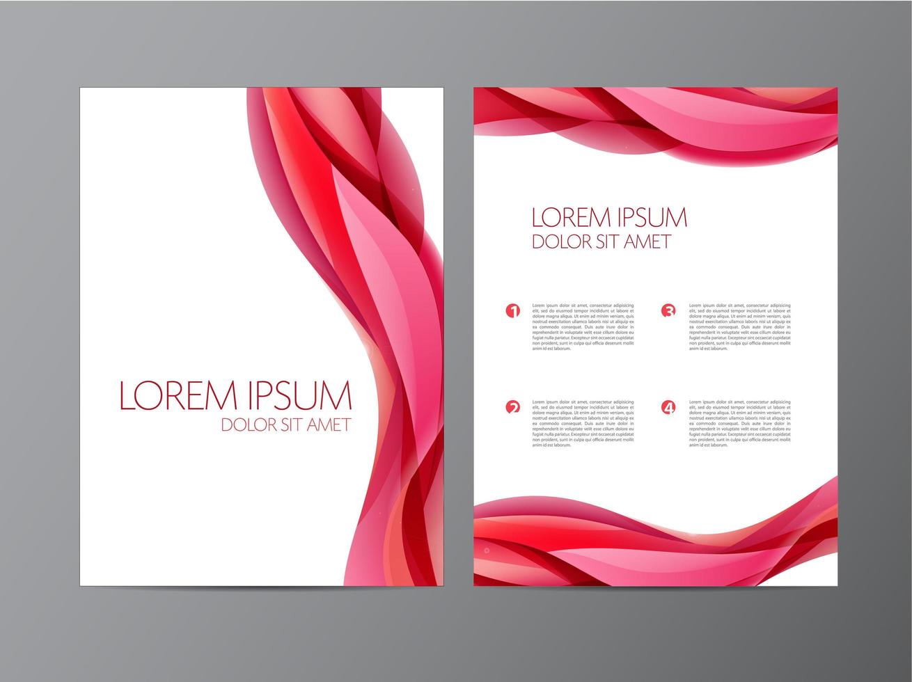 Vector set of red wavy abstract covers, brochures, flyers, flowing silk.