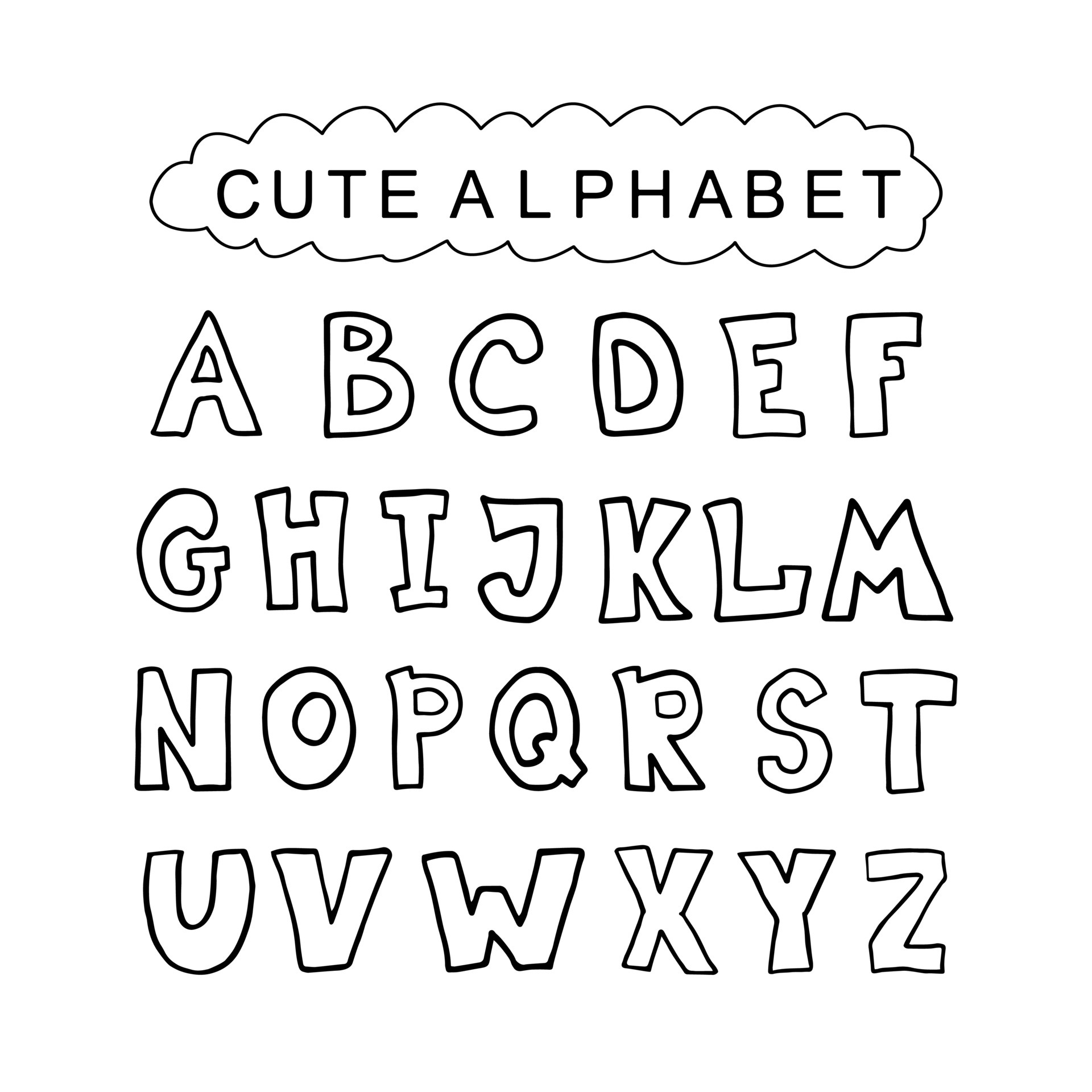 Doodle Hand Drawn Style Outline Colorful Letters Of English Alphabet