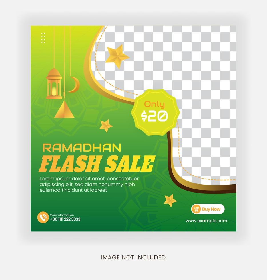 venta de ramadán de plantilla con estilo de religión de color verde de lujo para banner de post marketing en redes sociales vector