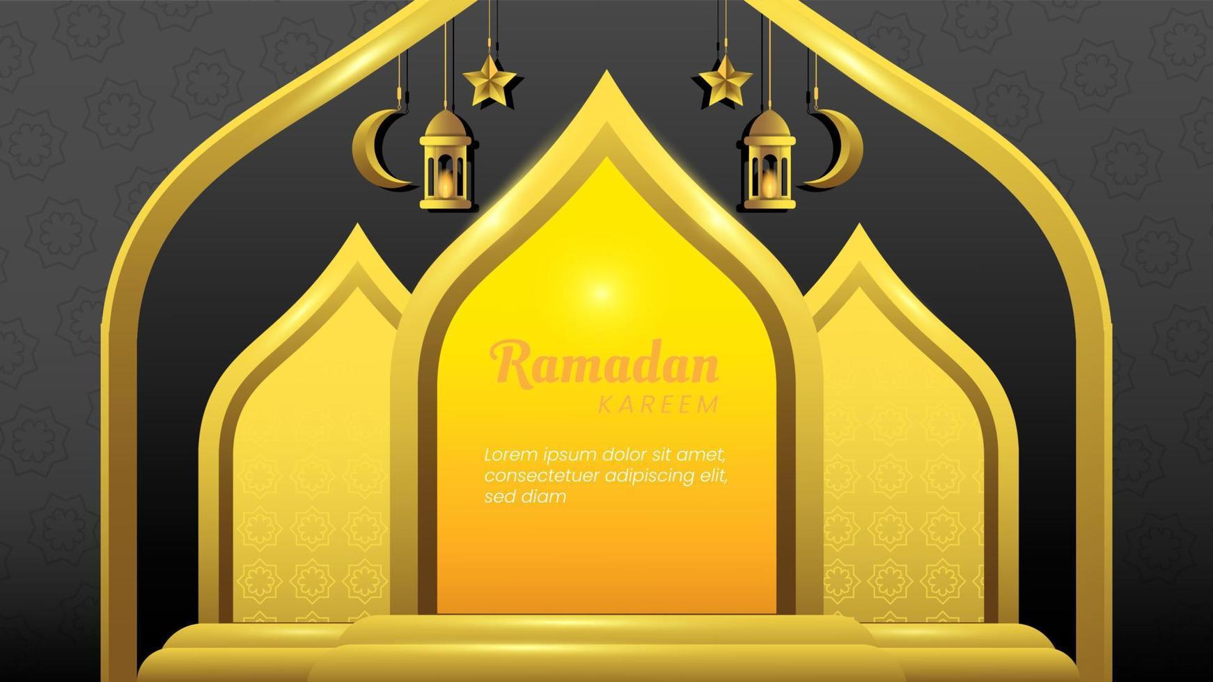 Islamic ramadan greeting background with 3d gold mosque ornament star and arabic pattern template vector