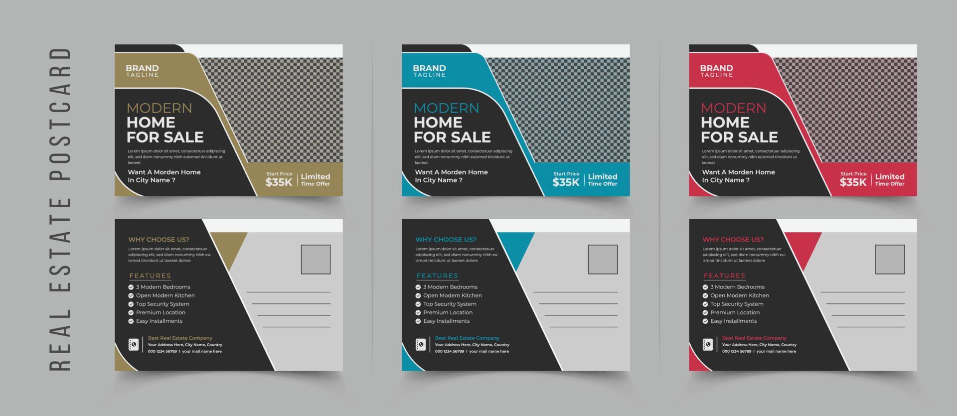 Corporate real estate postcard template design vector