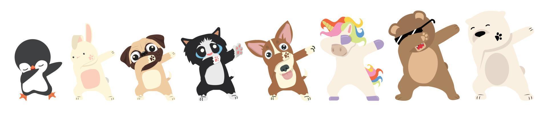 dabbing animales bailando signo conjunto de dibujos animados vector