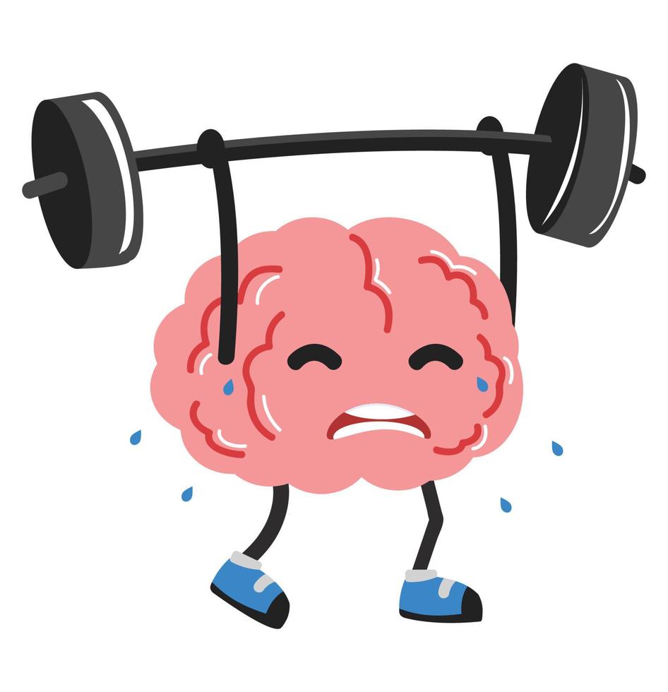 Funny brain Lifting Weights over head training vector