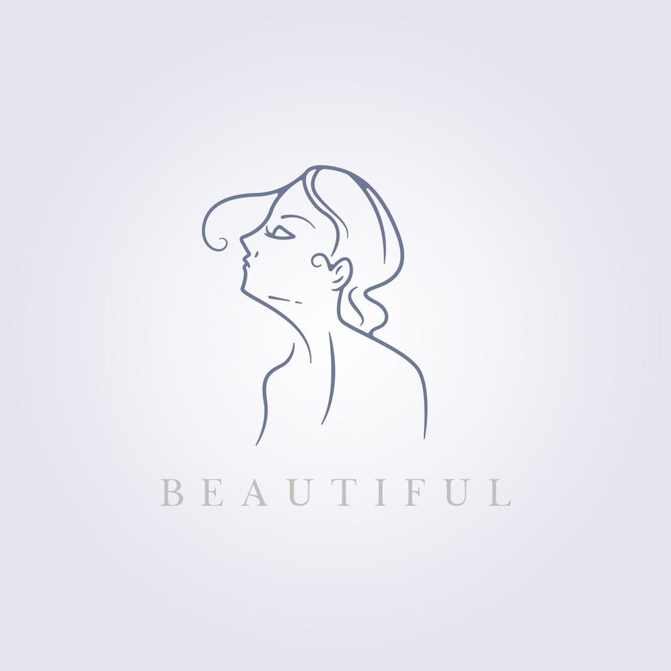 hermosa chica, clínica de cuidado de la belleza simple icono mínimo signo de logotipo, belleza rosa azul mujer vector ilustración diseño