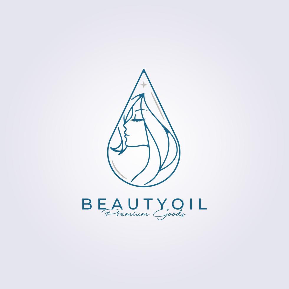 aceite de belleza abstracto o gota de agua para el cuidado de la belleza de la mujer, la salud de la cara y el cabello simple línea mínima icono símbolo etiqueta plantilla logotipo vector ilustración diseño