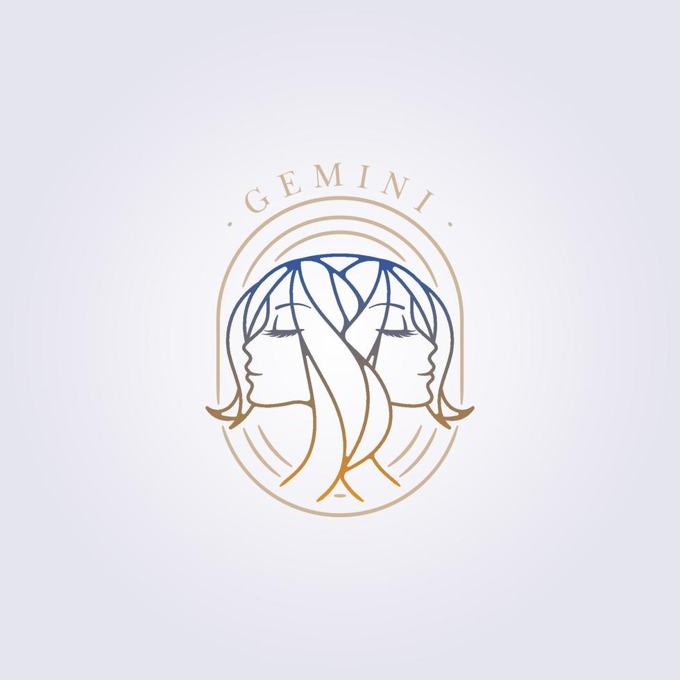 Géminis zodiaco horóscopo insignia hermana hembra icono signo etiqueta plantilla logotipo vector ilustración diseño fondo