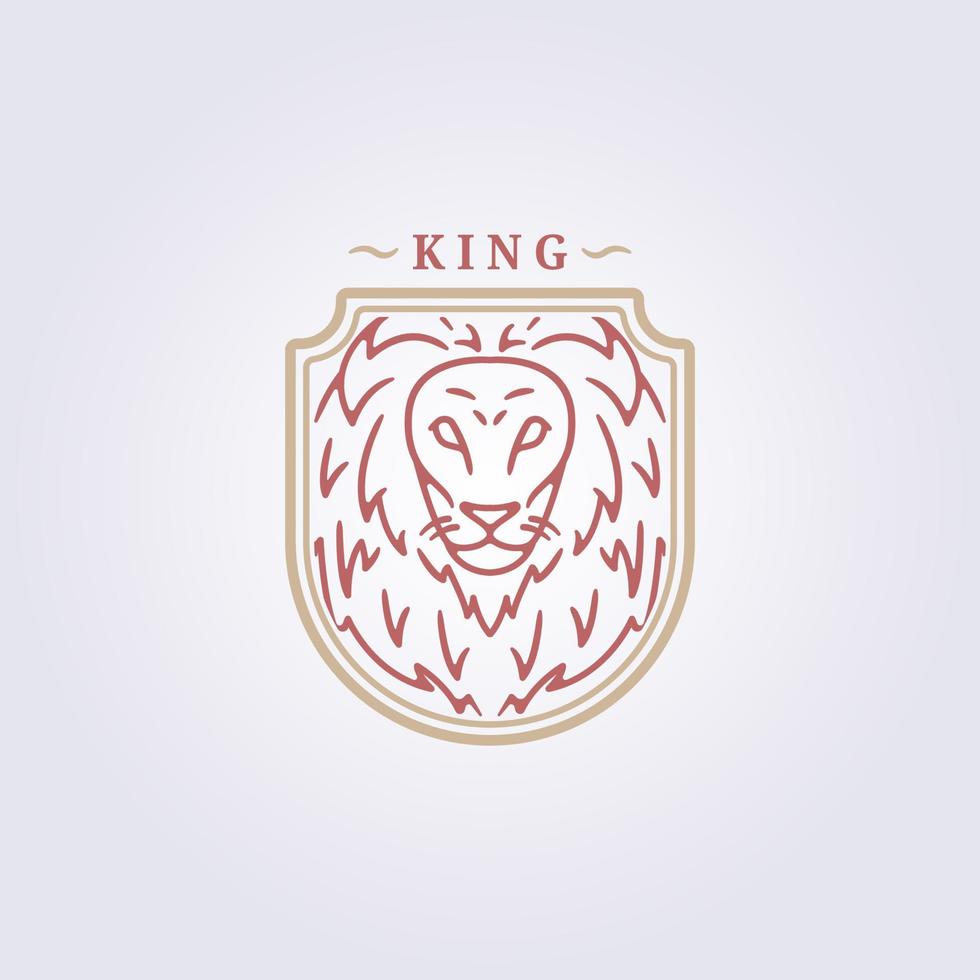 line leo badge, king lion face head icon sign symbol logo template vector illustration background label design