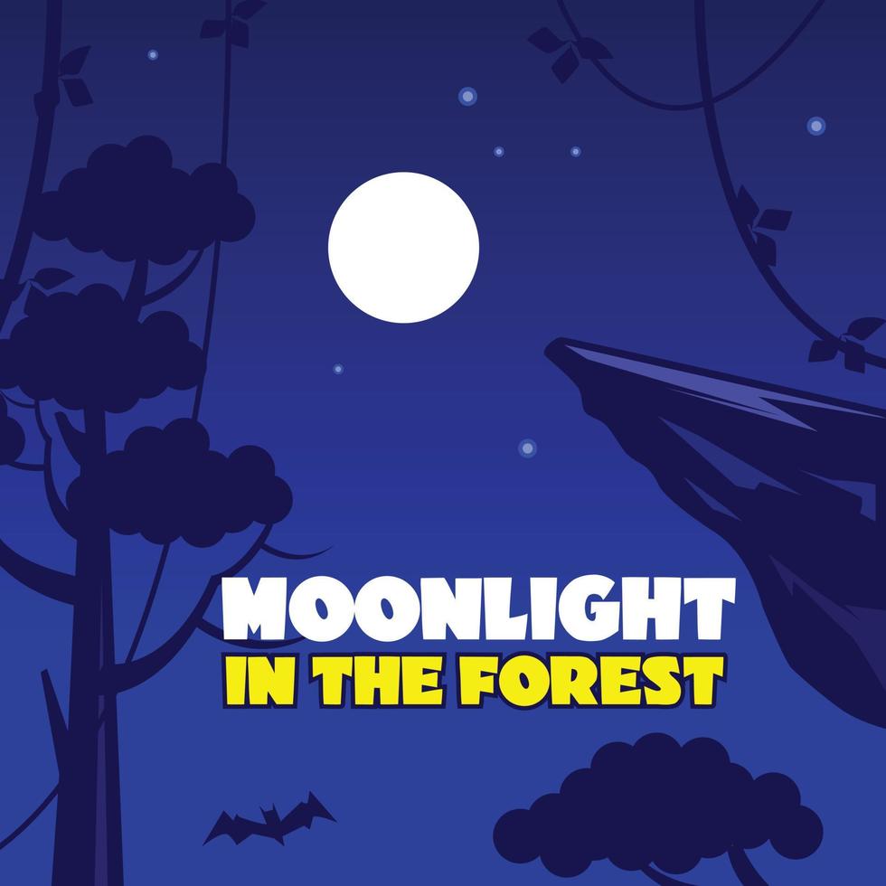 moonlight dark blue forest silhouette at night vector