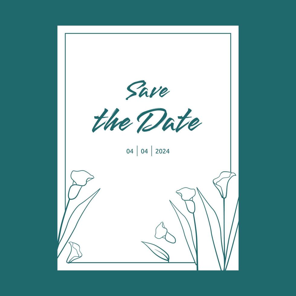 Outline Style Design Flower Leaf Wedding Frame Greeting Invitation Card vector