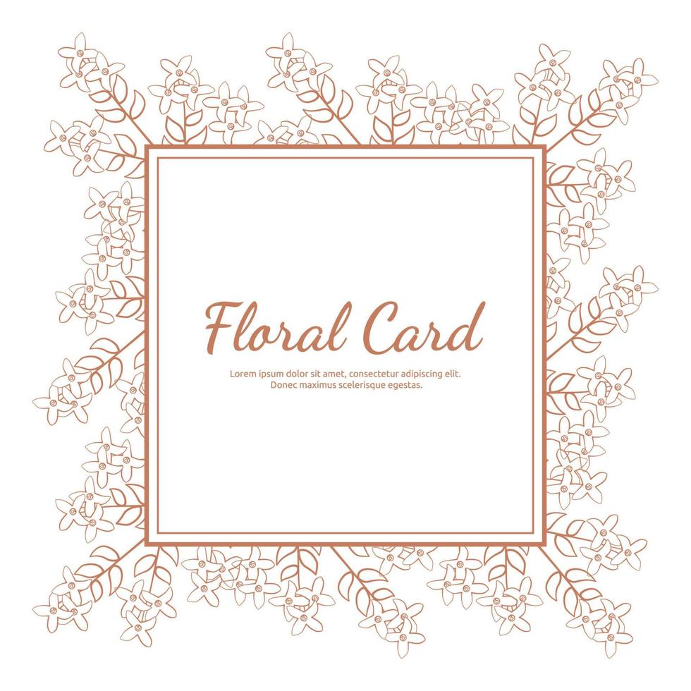 tarjeta de invitación de saludo de marco de hoja de flor de diseño de arte de línea cuadrada vector