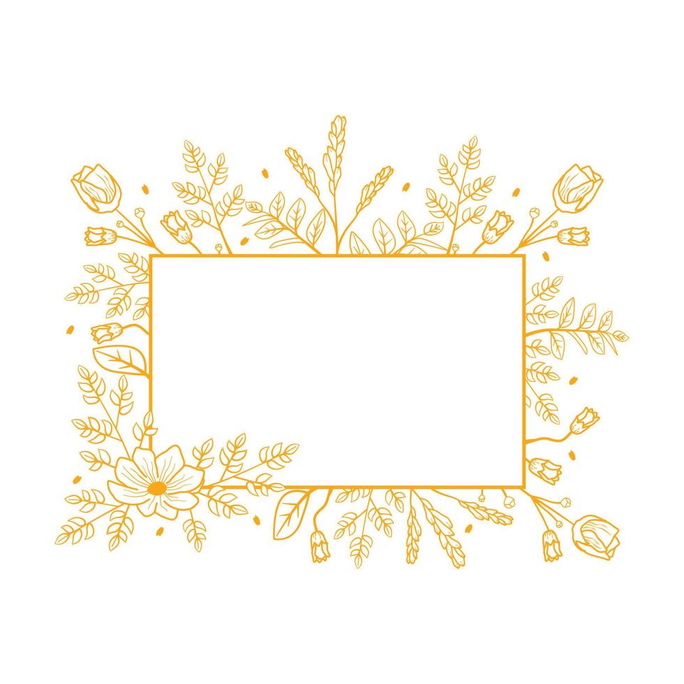 Rectangle Line Art Design Flower Leaf Frame Greeting Invitation Card vector