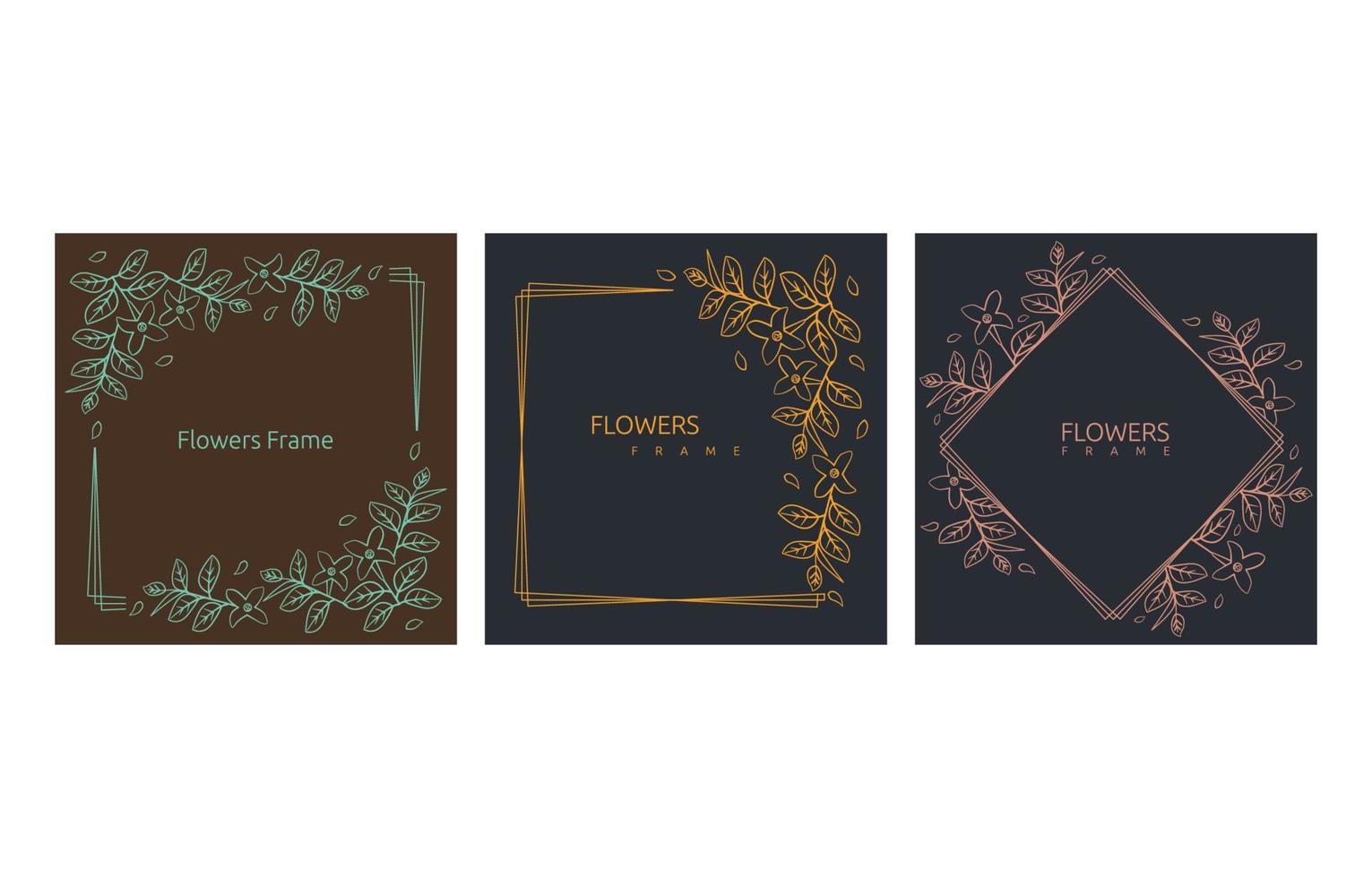 tarjeta de invitación de boda de saludo de marco de hoja de flor de diseño de arte de línea cuadrada vector