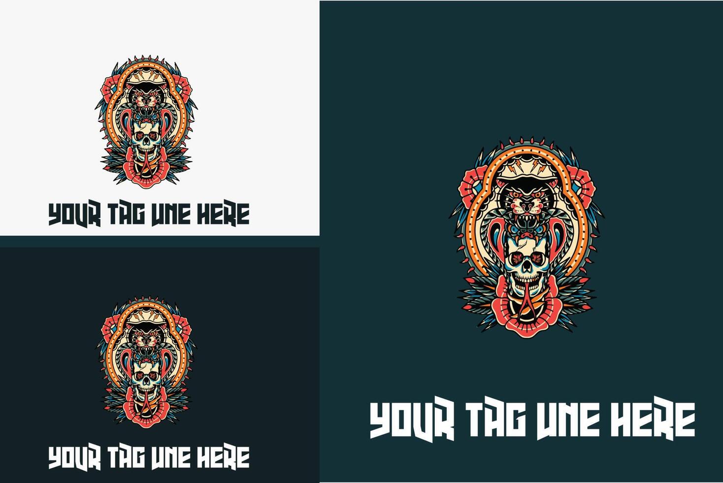 head panther and head skull vector illustration design