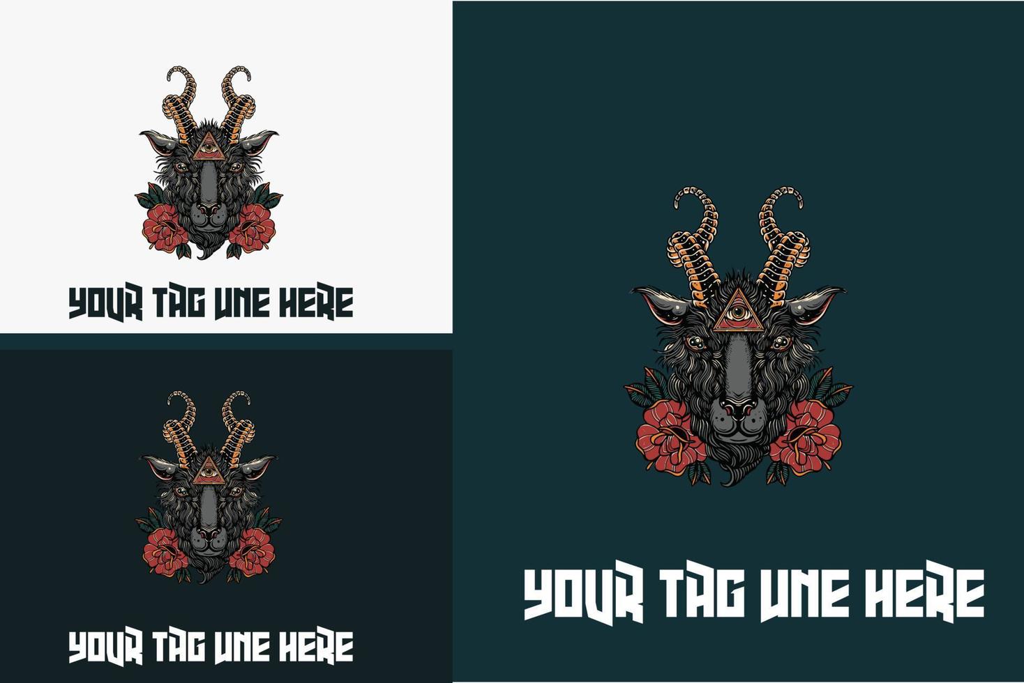artwork design of head goat with red rose flower vector