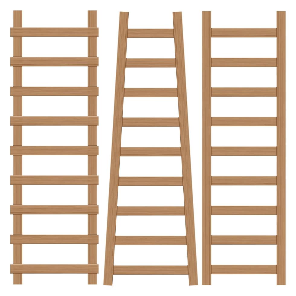 A set of wooden ladders on a white background. Color vector illustration.