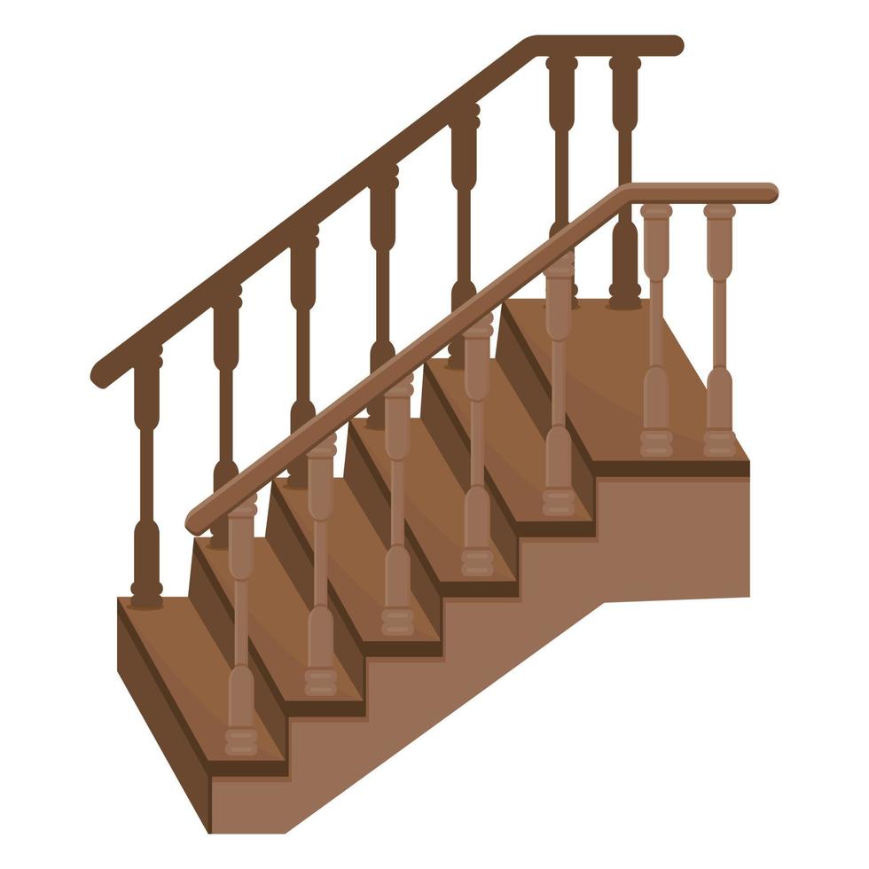 Wooden staircase to the porch - a staircase to enter the house with decorative wooden railings vector