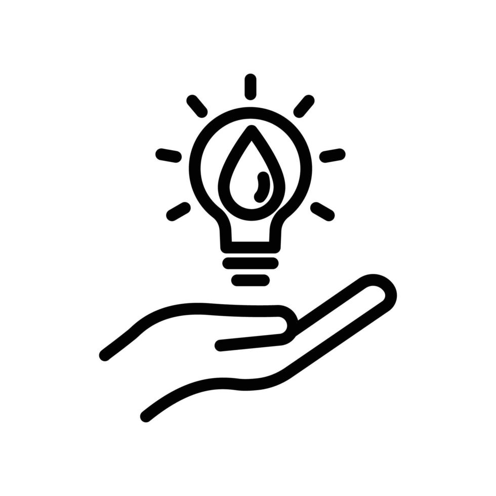 Water energy icon. hand with light bulb and water. line icon style. suitable for renewable energy icon. simple design editable. Design template vector