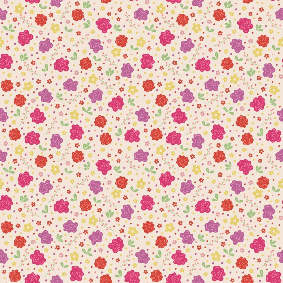 Vector seamless pattern with wildflowers in doodle style.