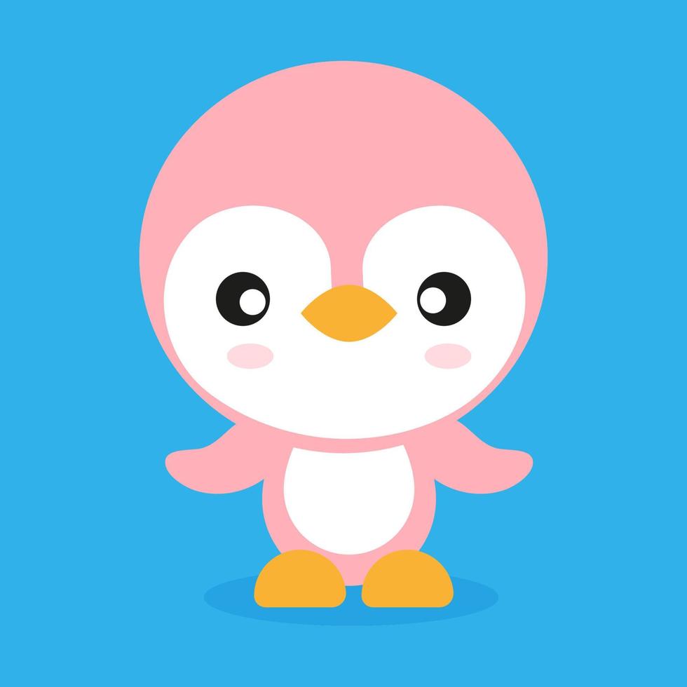 Cute pink penguin kawaii flat style, Suitable for printing postcard, fabric, textile, children's room decoration vector