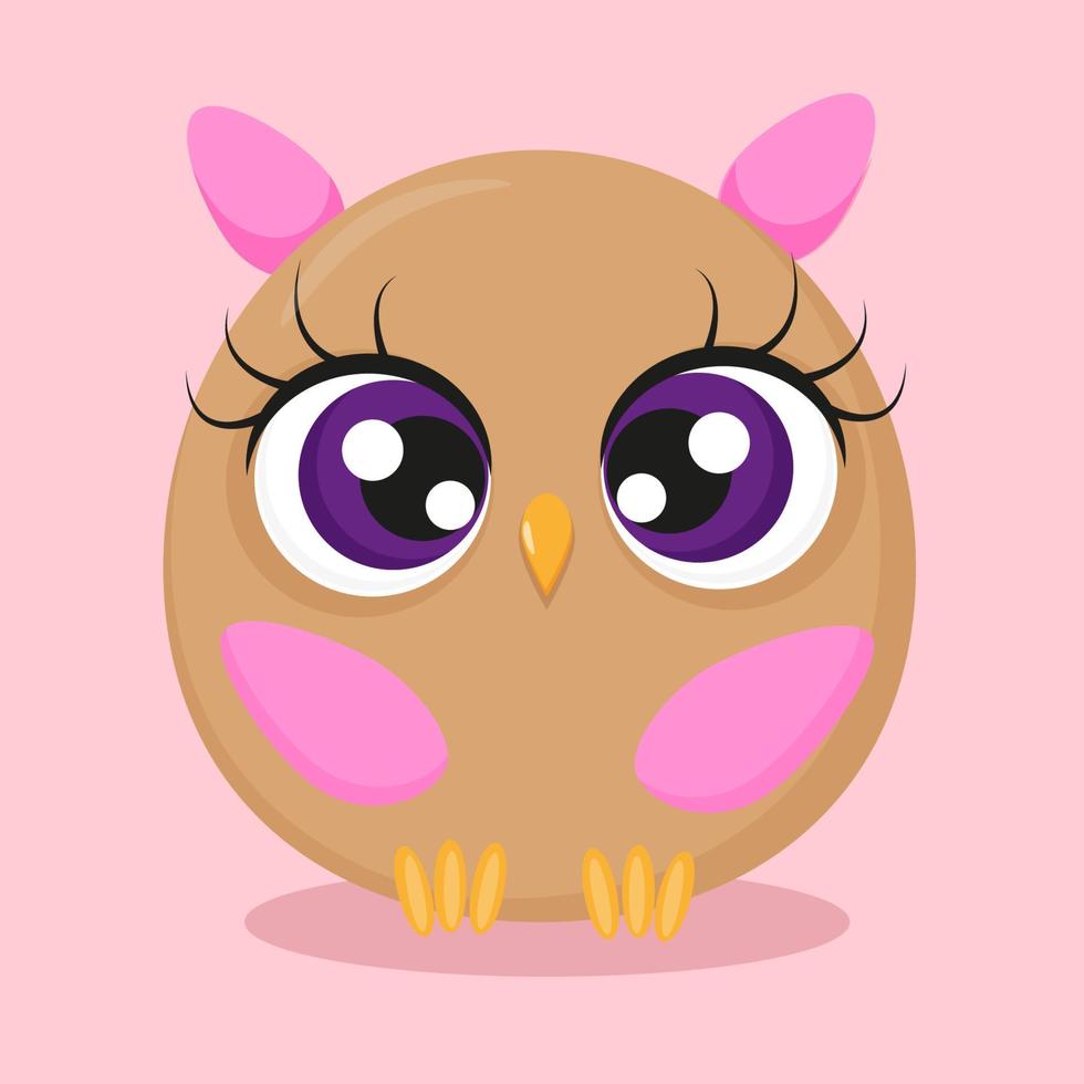 Cute cartoon owl in flat style, trendy vector illustration for kids room decoration, print for t-shirt or packaging and educational picture for kids