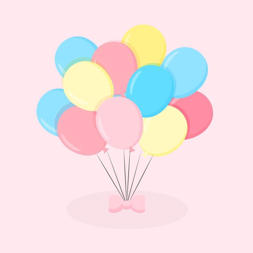 Colored balloons flat style bunch of balloons on a pink background, print on textiles, t-shirt, postcard, development card vector