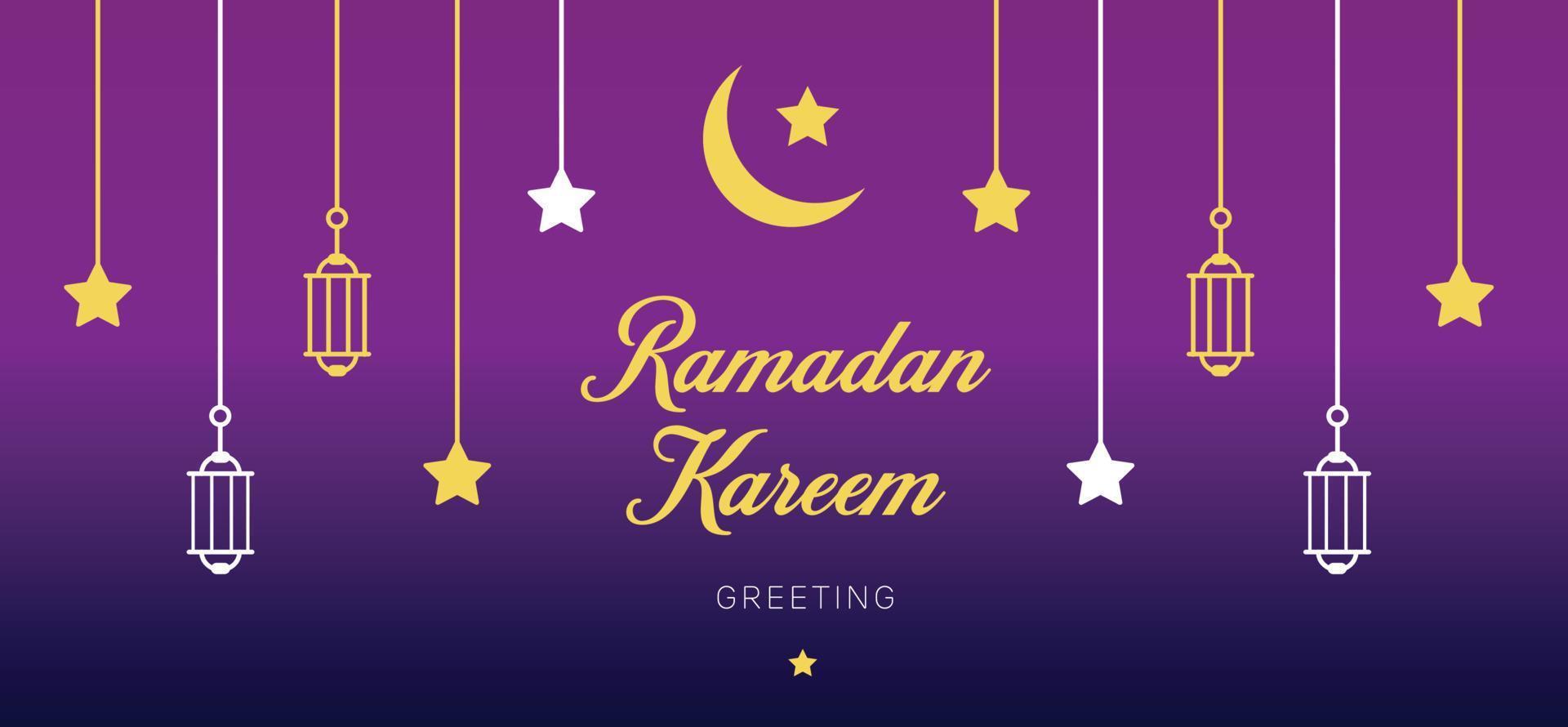 Ramadan Kareem Greeting Card and Banner. Ramadan Islamic Holiday Invitation Template with Gold Crescent and Ornament vector