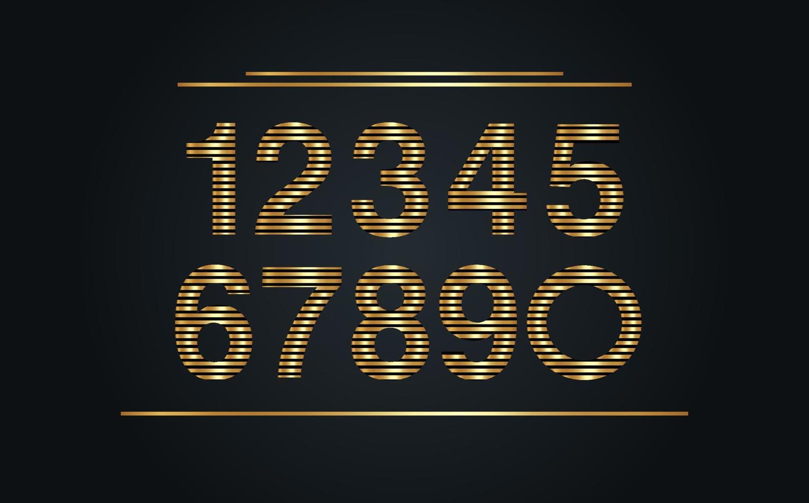 números establecen alfabeto de fuente vectorial, diseño plano de lujo dinámico moderno para su diseño de elementos únicos, patrón rayado, logotipo, identidad corporativa, aplicación, afiche creativo. fondo negro vector