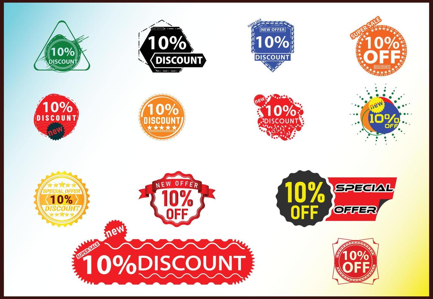 10 percent off new offer logo and icon design template bundle vector