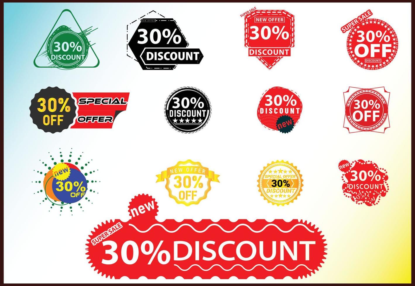 30 percent off new offer logo and icon design template bundle vector