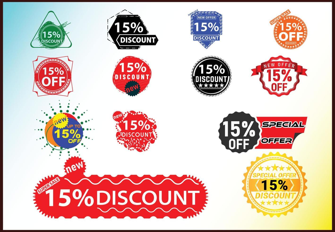 15 percent off new offer logo and icon design template bundle vector