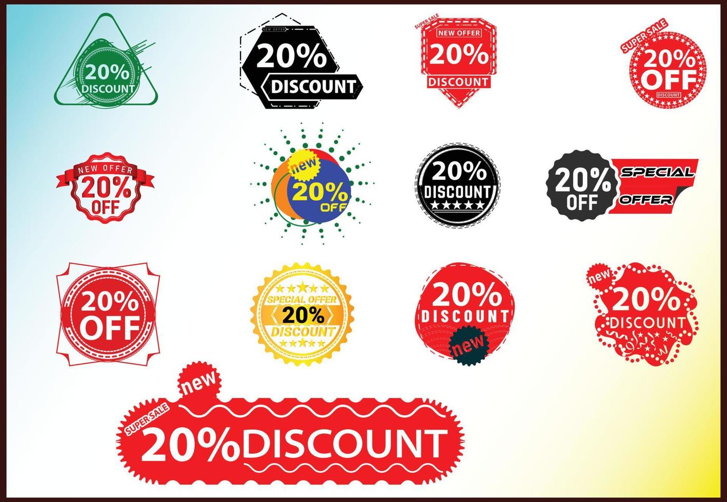 20 percent off new offer logo and icon design template bundle vector