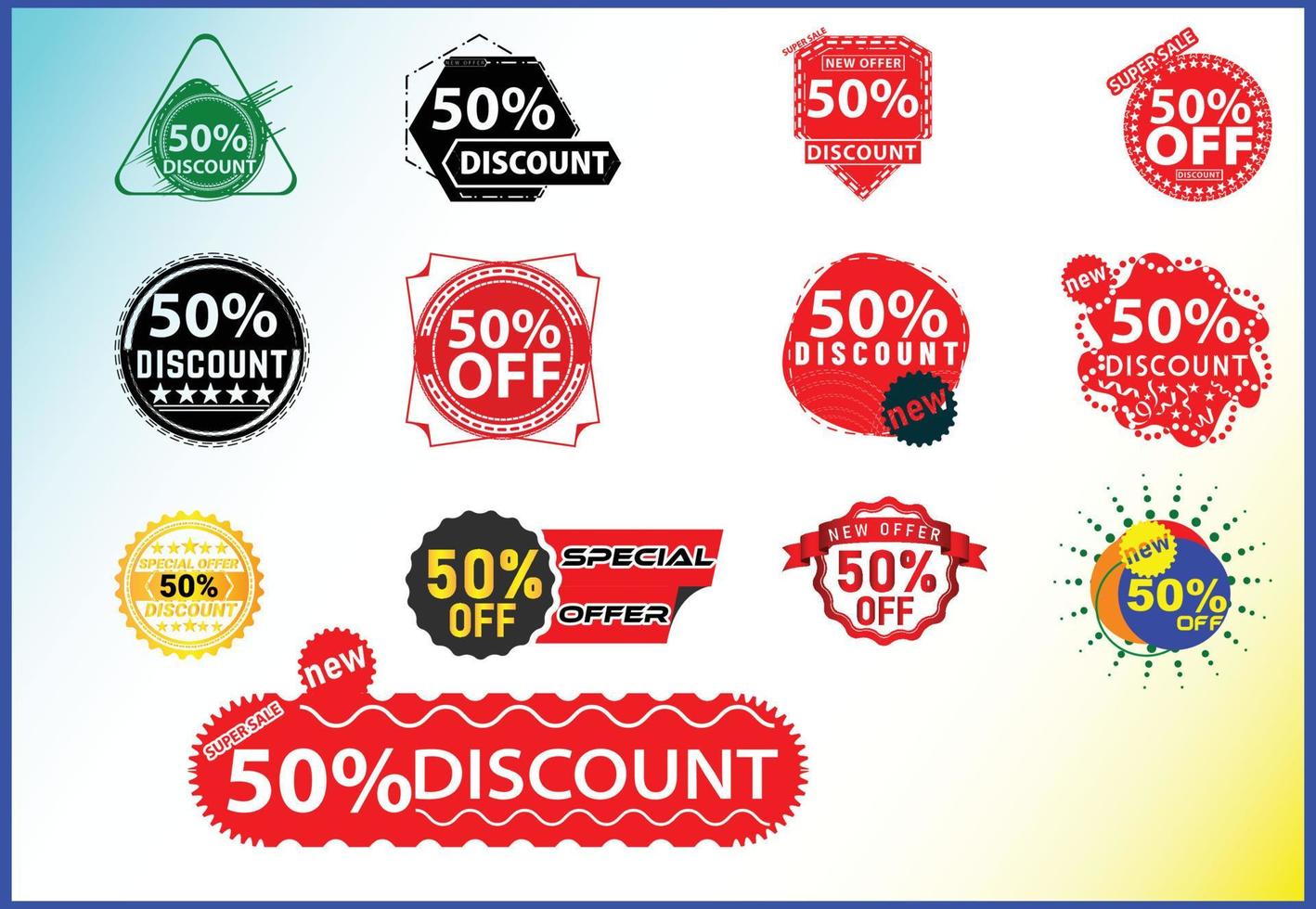 50 percent off new offer logo and icon design template bundle vector