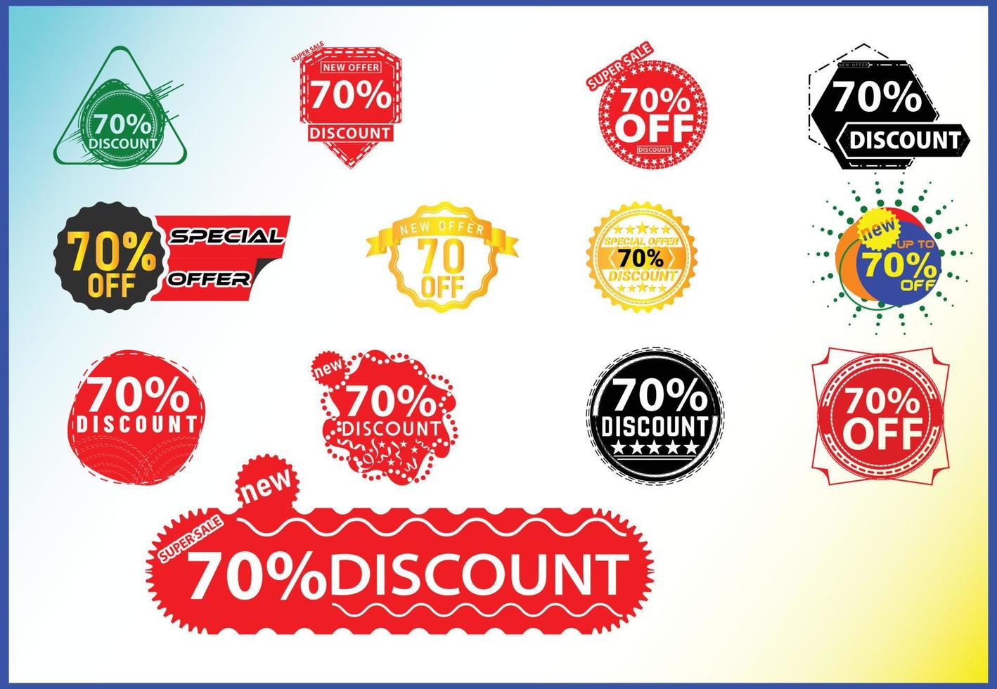 70 percent off new offer logo and icon design template bundle vector