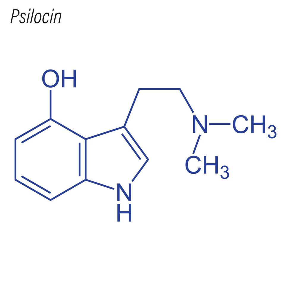 Vector Skeletal formula of Psilocin. Drug chemical molecule.