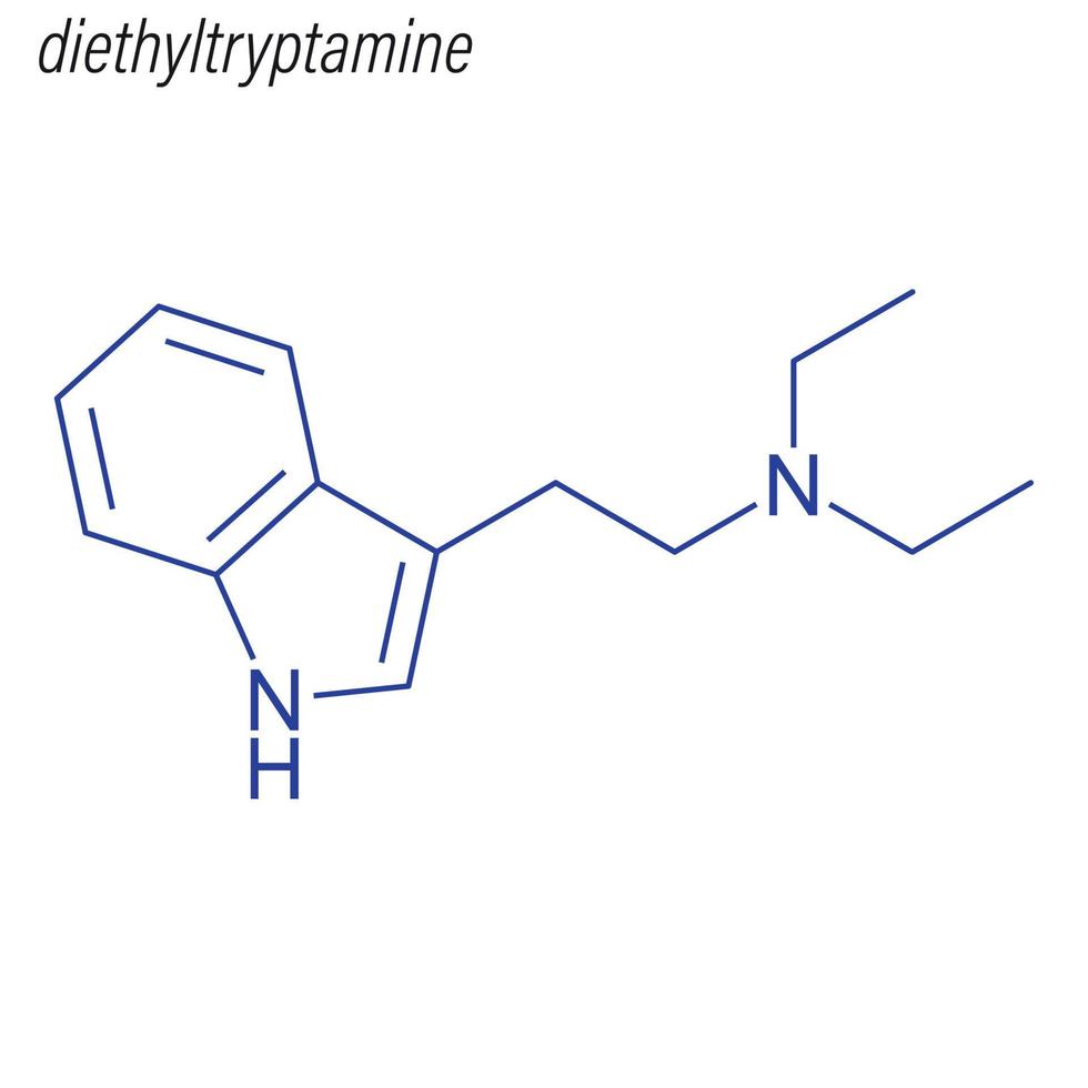 fórmula esquelética vectorial de dietiltriptamina. topo químico de drogas vector