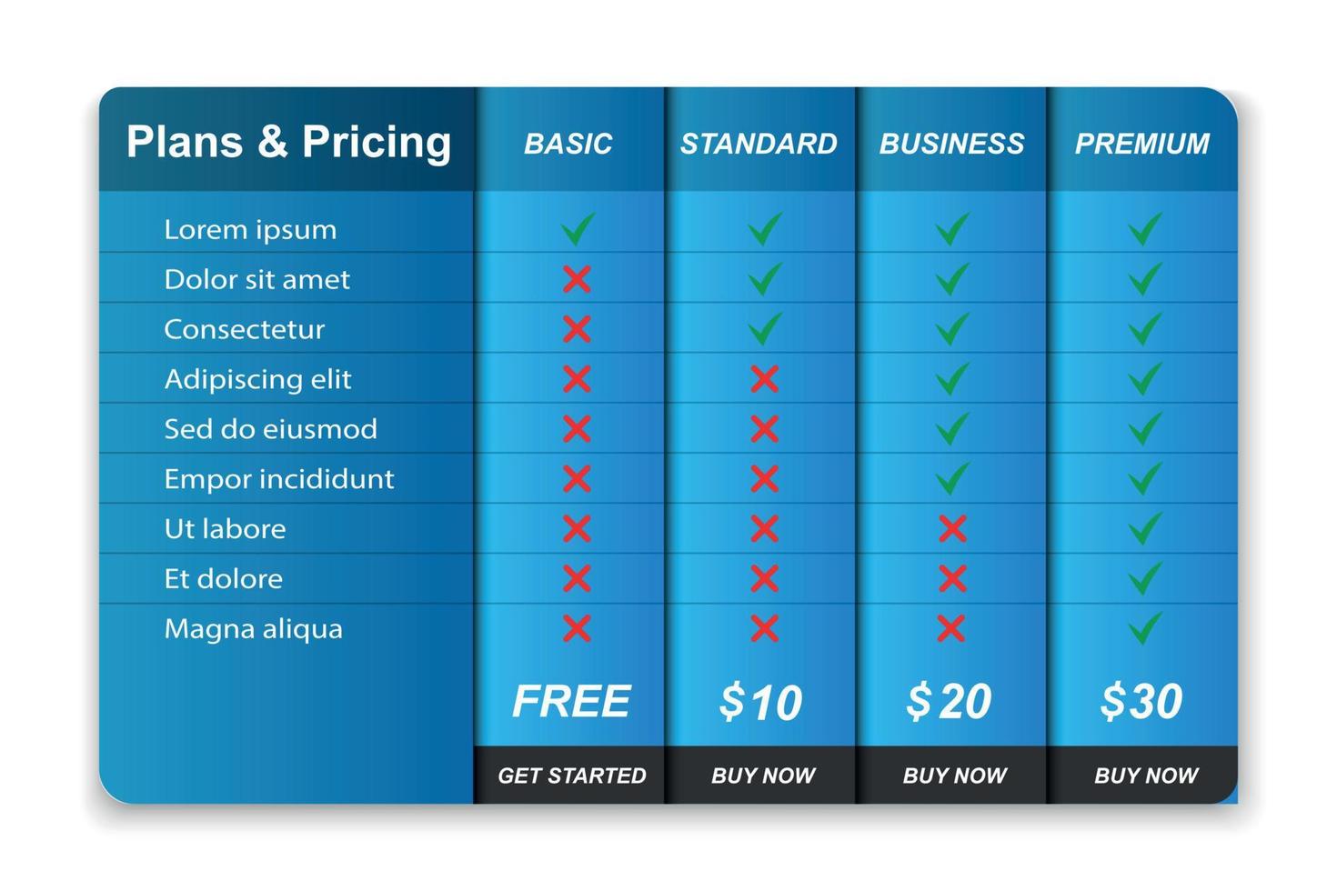 Comparison pricing table. vector