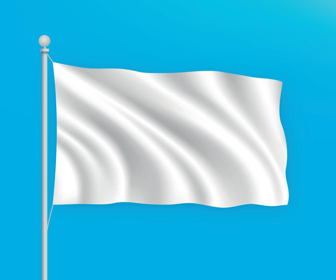 Empty white blank waving flag on blue sky background Template for your design vector