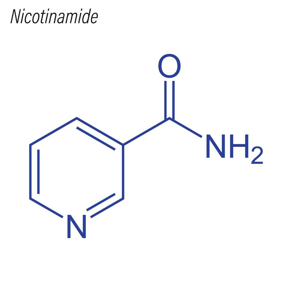Vector Skeletal formula of Nicotinamide. Drug chemical molecule.