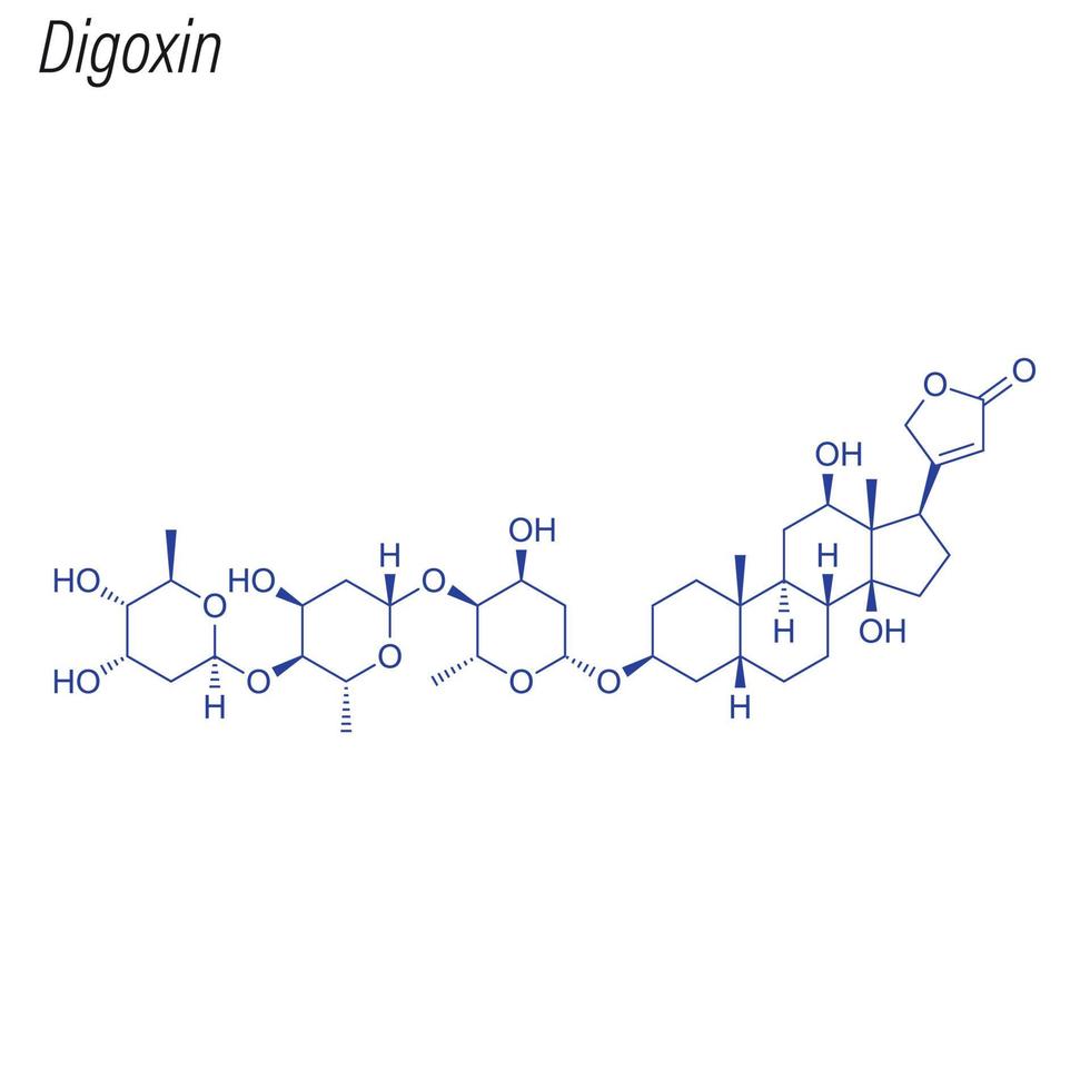 Vector Skeletal formula of Digoxin. Drug chemical molecule.