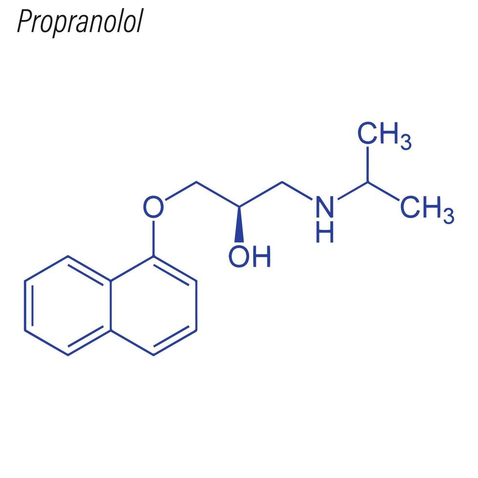 Vector Skeletal formula of Propranolol. Drug chemical molecule.