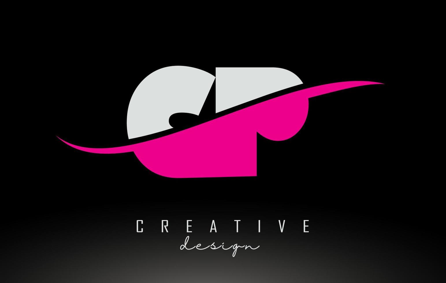 CP C P White and Pink Letter Logo with Swoosh. vector