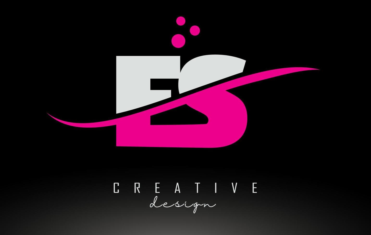 ES E S white and pink Letter Logo with Swoosh and dots. vector