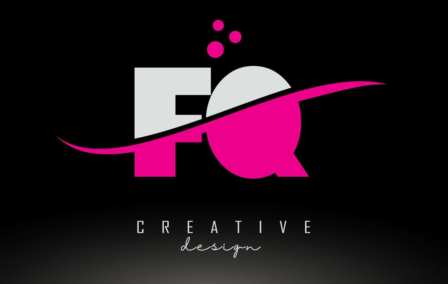 FQ F Q white and pink Letter Logo with Swoosh and dots. vector